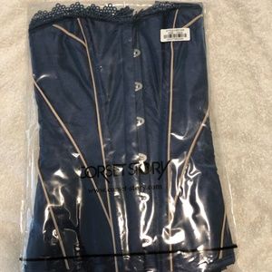 Midnight Blue and Beige Overbust Corset from Corset Story